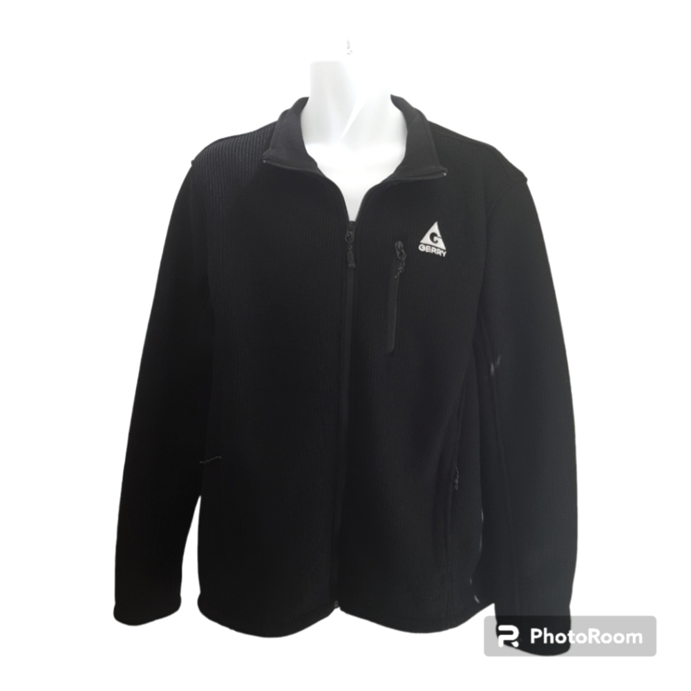 Gerry's Men's Black Full Zip Fleece lined Waffle Knit Jacket, XL,